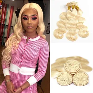 613 Blonde Human Hair 3 Bundles with Frontal Brazilian Body Wave with Baby Hair Frontal 100% Ear to Ear Virgin Human Hair Weave with Lace Frontal