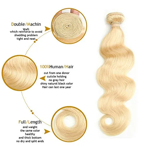 613 Blonde Human Hair 3 Bundles with Frontal Brazilian Body Wave with Baby Hair Frontal 100% Ear to Ear Virgin Human Hair Weave with Lace Frontal