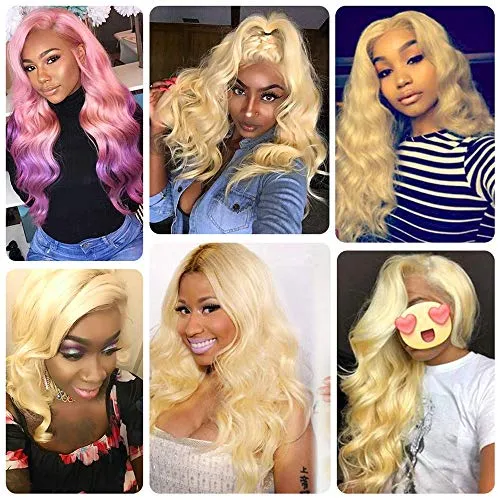 613 Blonde Human Hair 3 Bundles with Frontal Brazilian Body Wave with Baby Hair Frontal 100% Ear to Ear Virgin Human Hair Weave with Lace Frontal