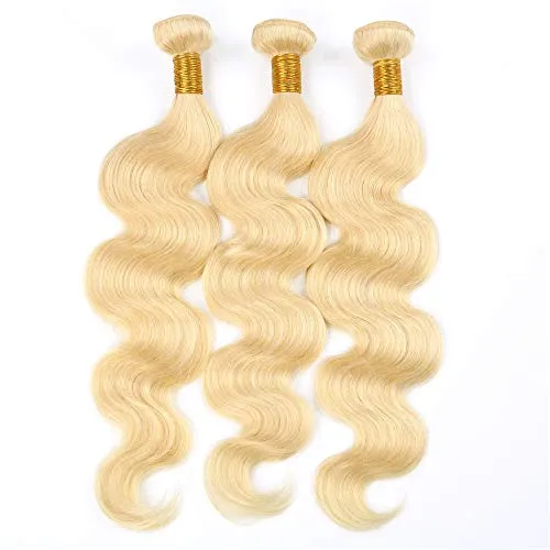 613 Blonde Human Hair 3 Bundles with Frontal Brazilian Body Wave with Baby Hair Frontal 100% Ear to Ear Virgin Human Hair Weave with Lace Frontal