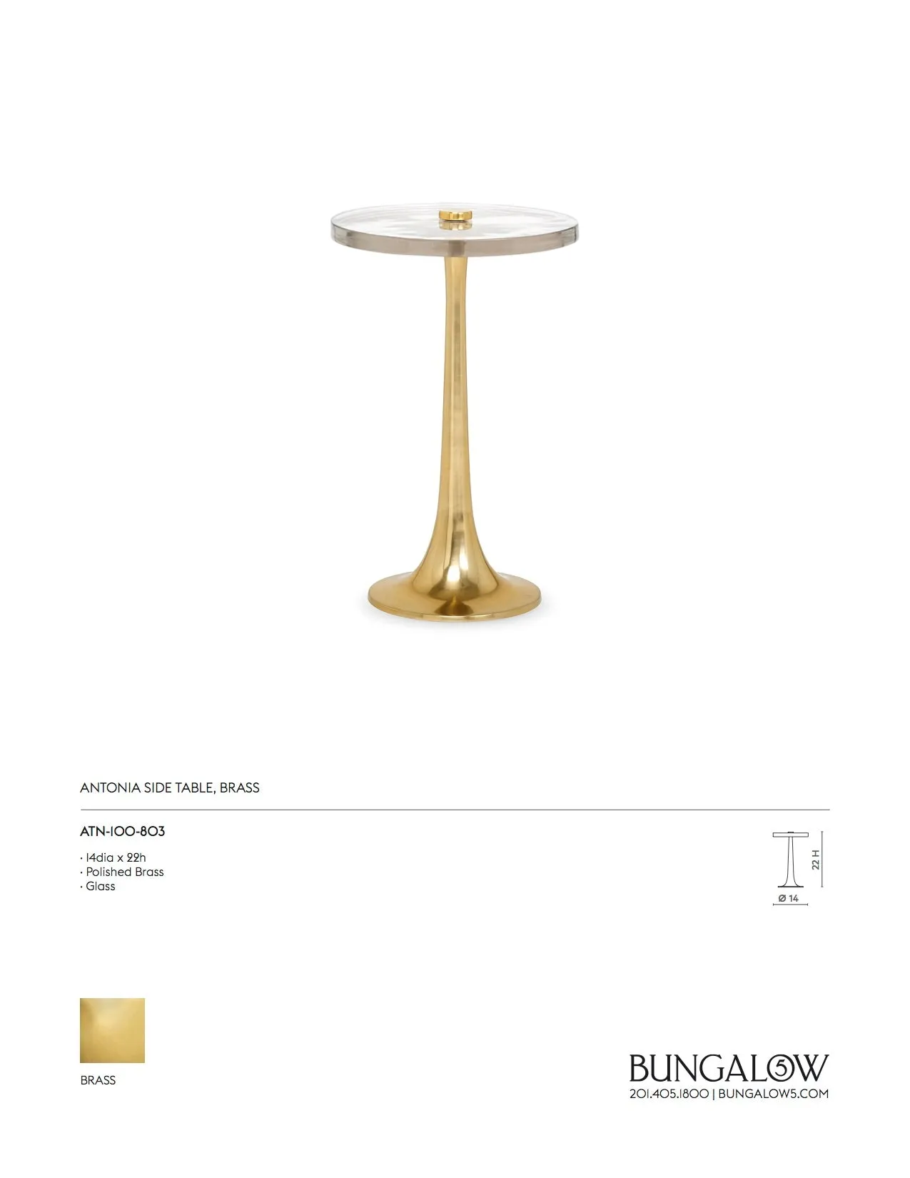 Antonia Side Table Polished Brass