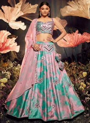 Blush Pink Mirror Work Embroidery Lehenga Choli