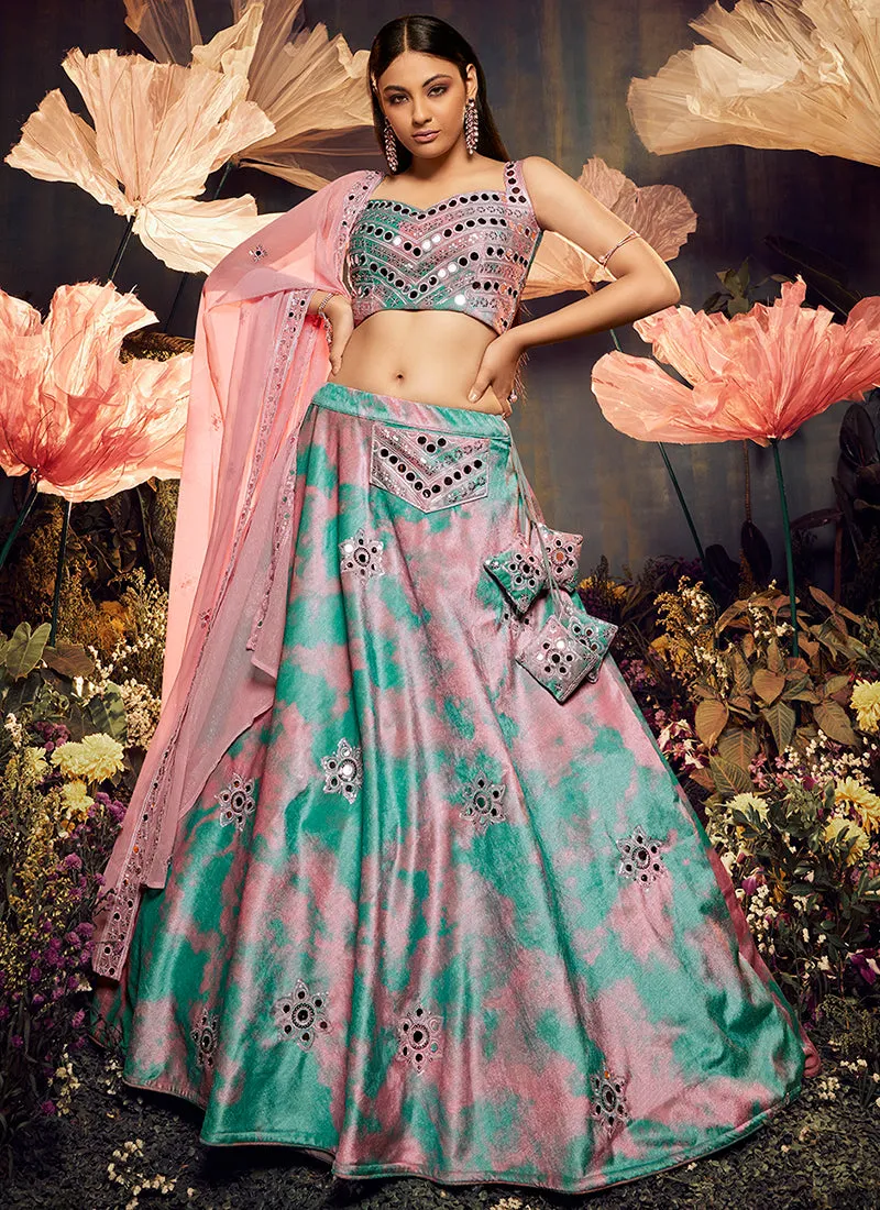 Blush Pink Mirror Work Embroidery Lehenga Choli