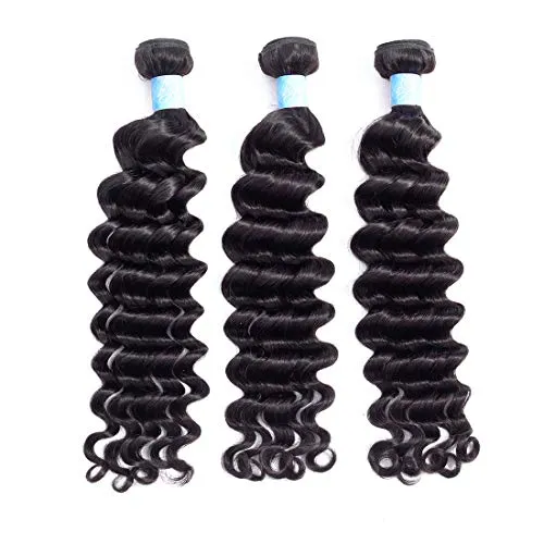 BLY 8A Brazilian Virgin Loose Deep Wave 3 Bundles Human Hair 300g Unprocessed Remy Mink Loose Curly Hair Extensions Weave Natural Color (18/20/22 Inch)