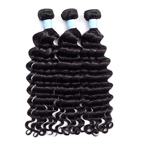 BLY 8A Brazilian Virgin Loose Deep Wave 3 Bundles Human Hair 300g Unprocessed Remy Mink Loose Curly Hair Extensions Weave Natural Color (18/20/22 Inch)