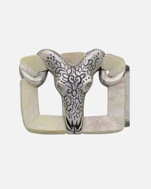 BM0049 Silver | Ram Skull Belt Buckle