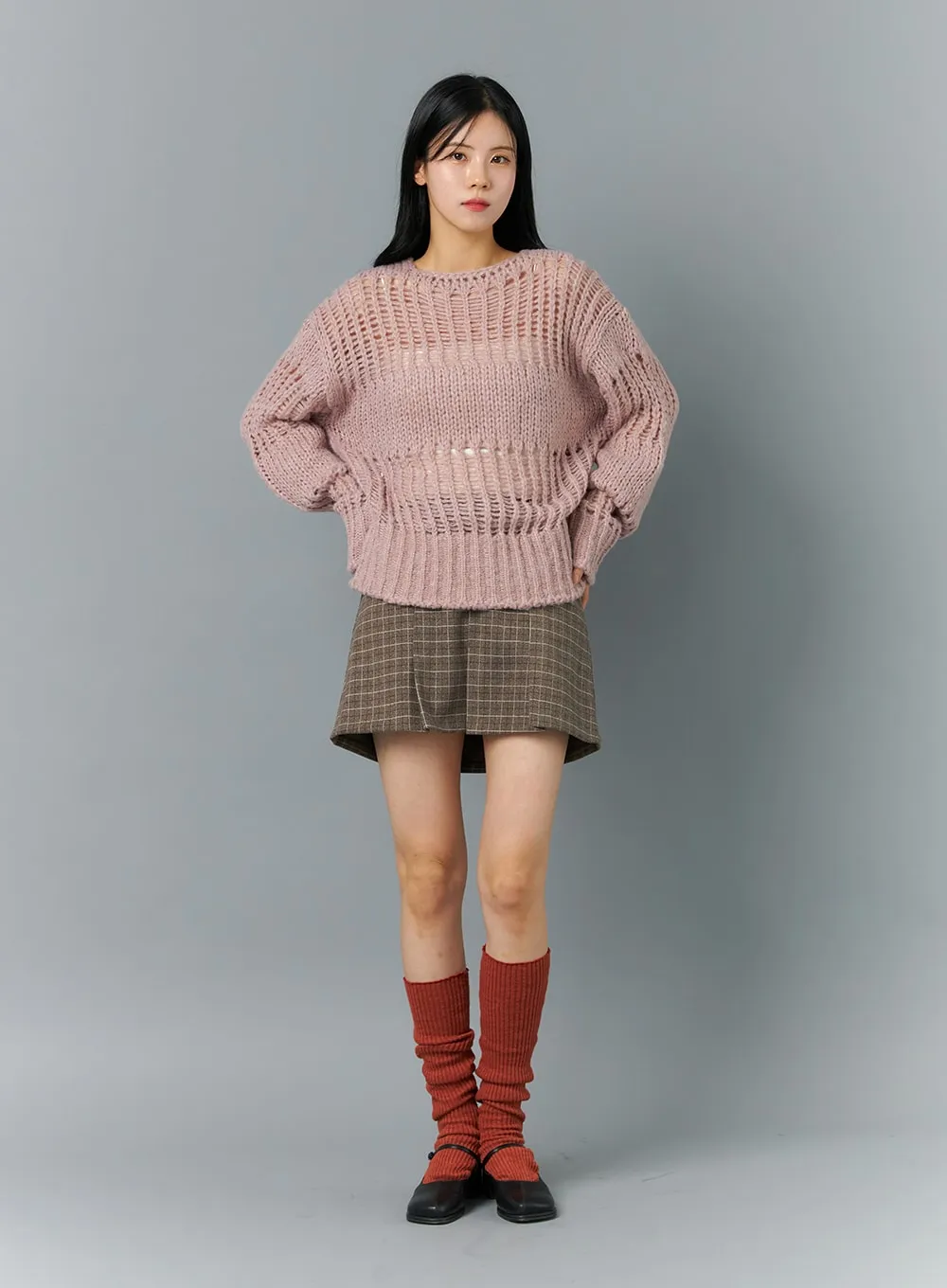 Boat Neck Mesh Knit Sweater ON324