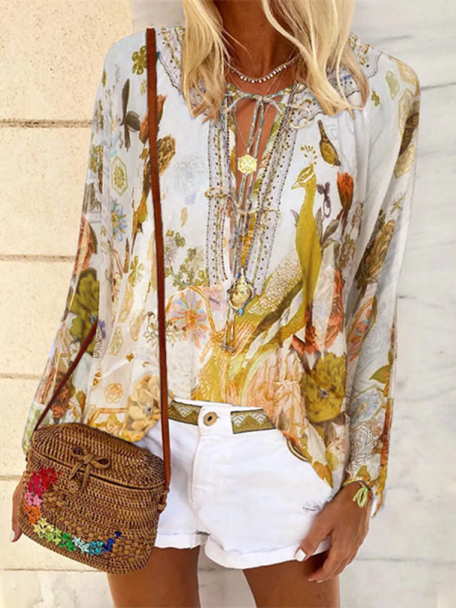 Bohemian Vintage Loose Casual Floral Print Top