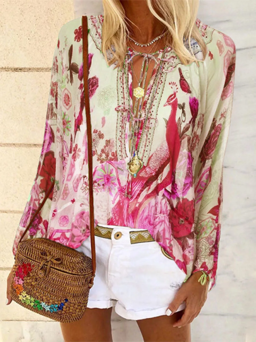 Bohemian Vintage Loose Casual Floral Print Top