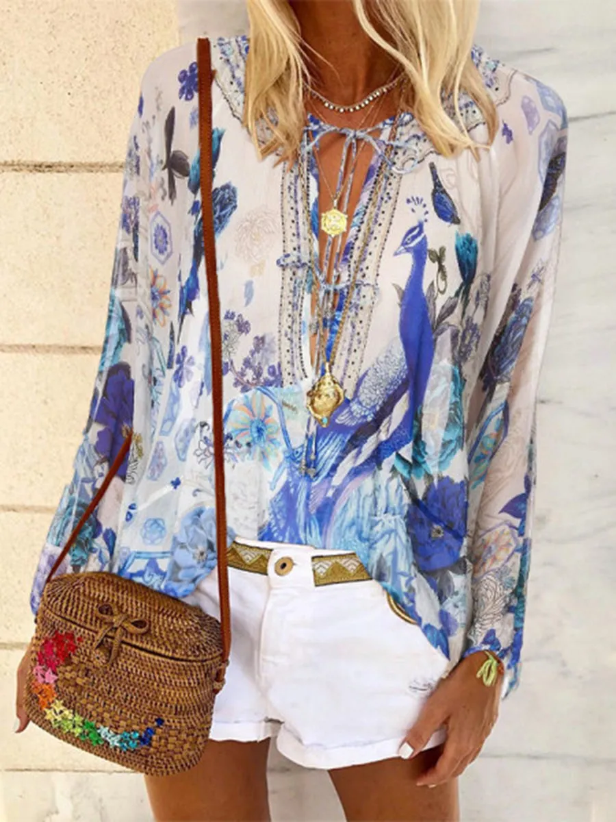 Bohemian Vintage Loose Casual Floral Print Top