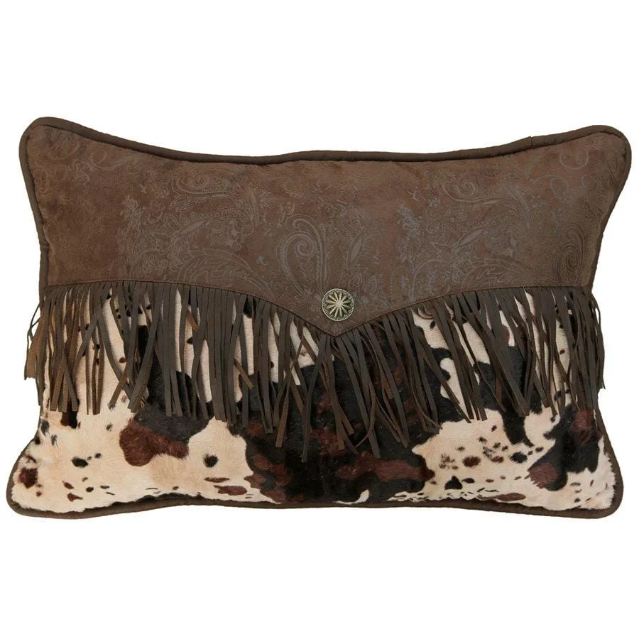 Caldwell Faux Cowhide Velvet Lumbar Pillow W Fringe