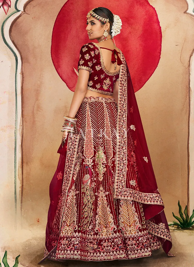 Cherry Red Embroidery Bridal Wedding Lehenga Choli