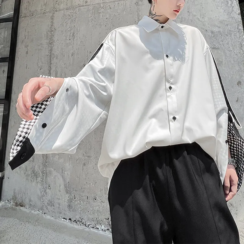 Contrast Panel Button Sleeves Shirt