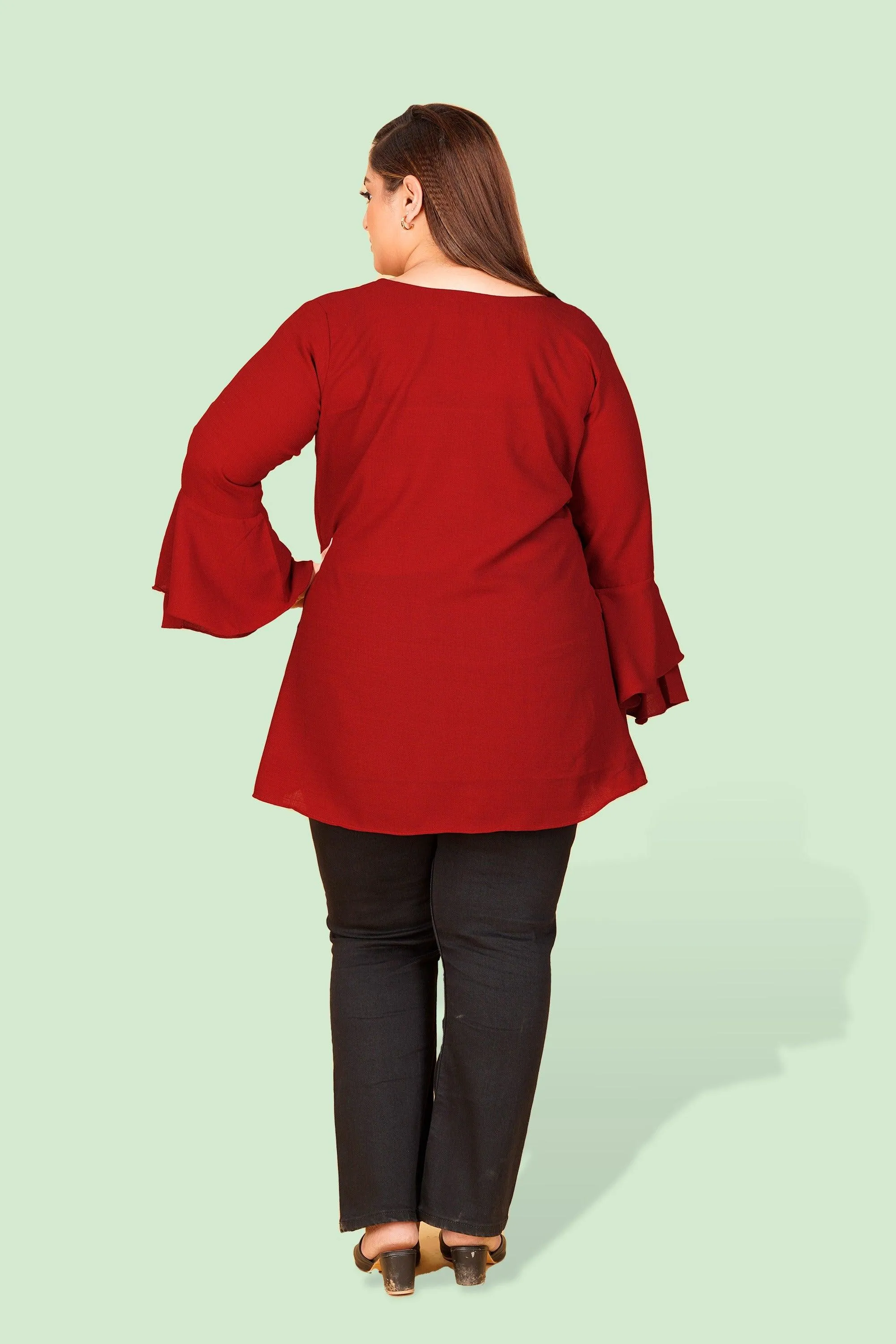 Curvy Lane Women Plus Size Over Lap Top with Flare Sleeves