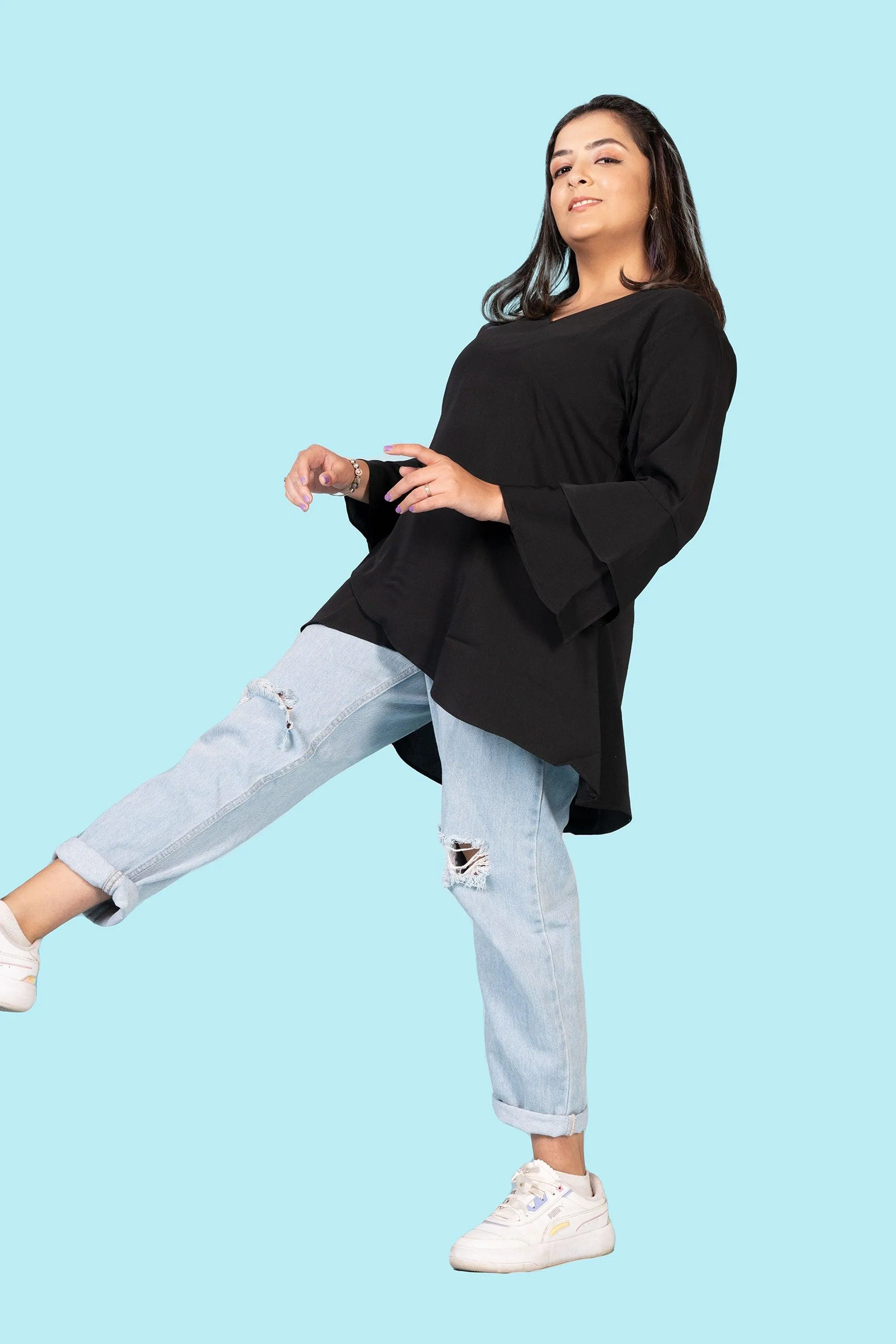 Curvy Lane Women Plus Size Over Lap Top with Flare Sleeves