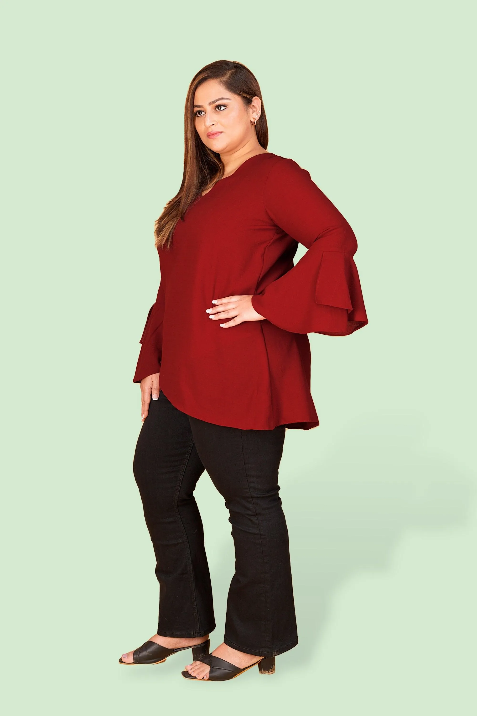 Curvy Lane Women Plus Size Over Lap Top with Flare Sleeves