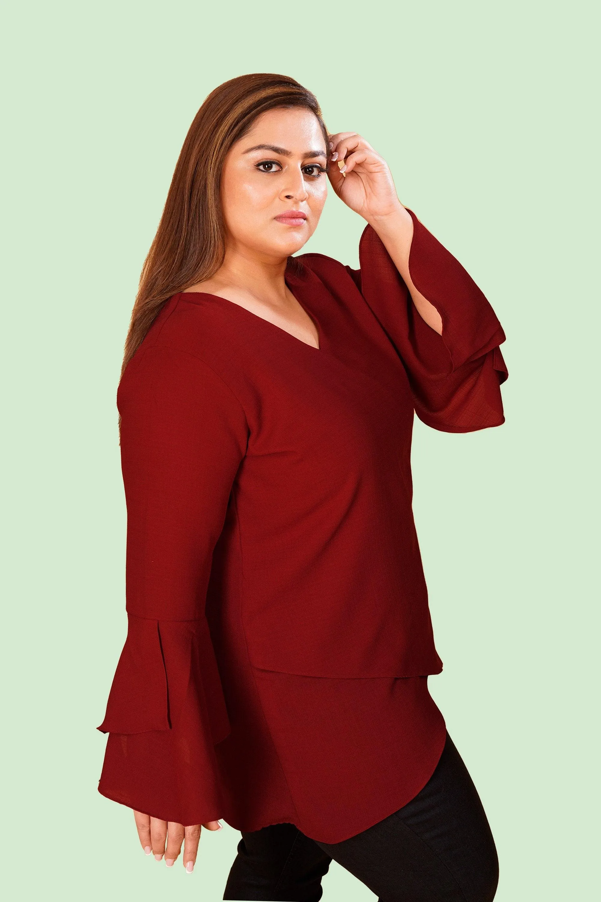 Curvy Lane Women Plus Size Over Lap Top with Flare Sleeves