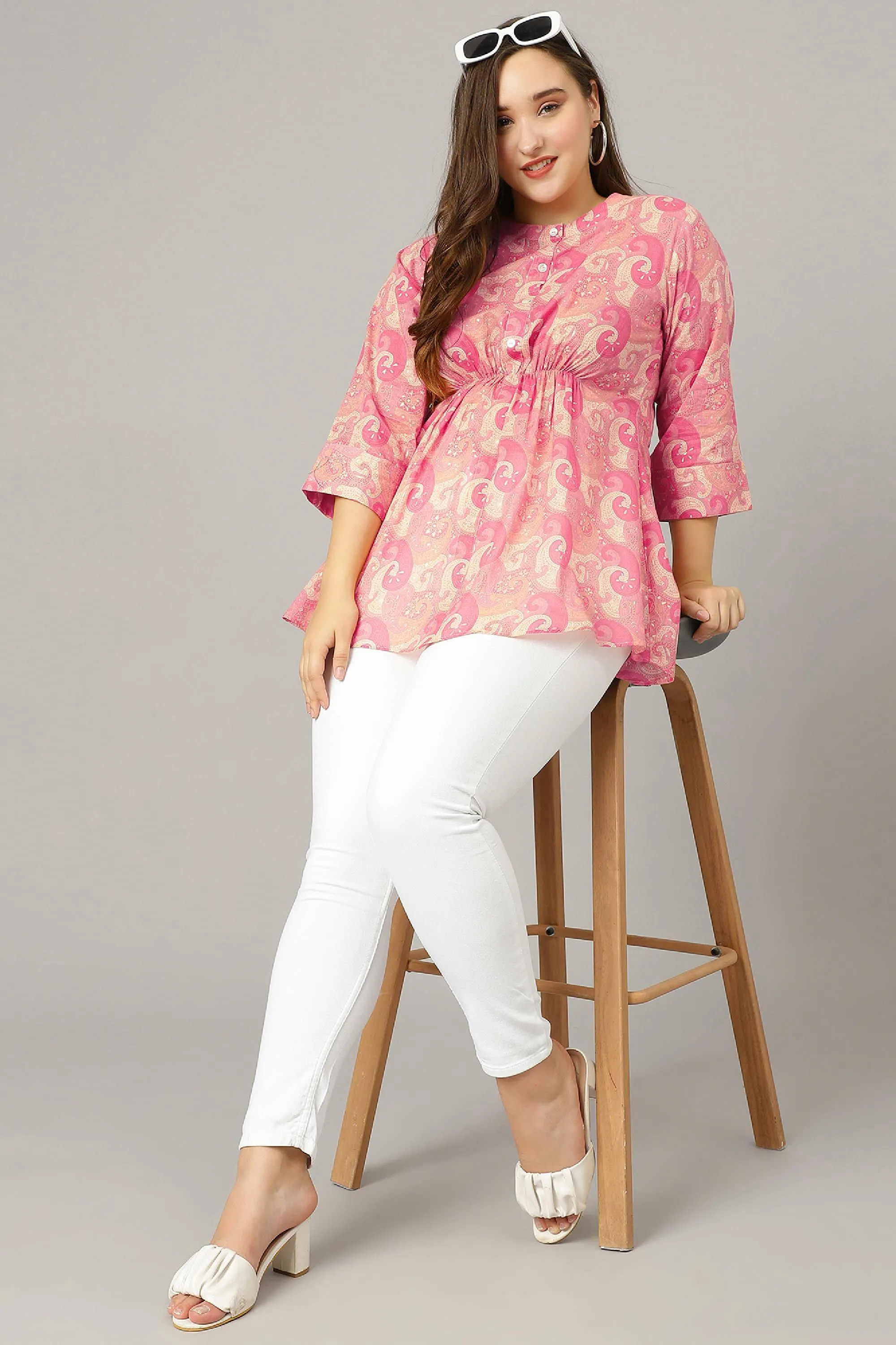 Curvy Lane Women Plus Size Paisley Foil Printed Pink Top