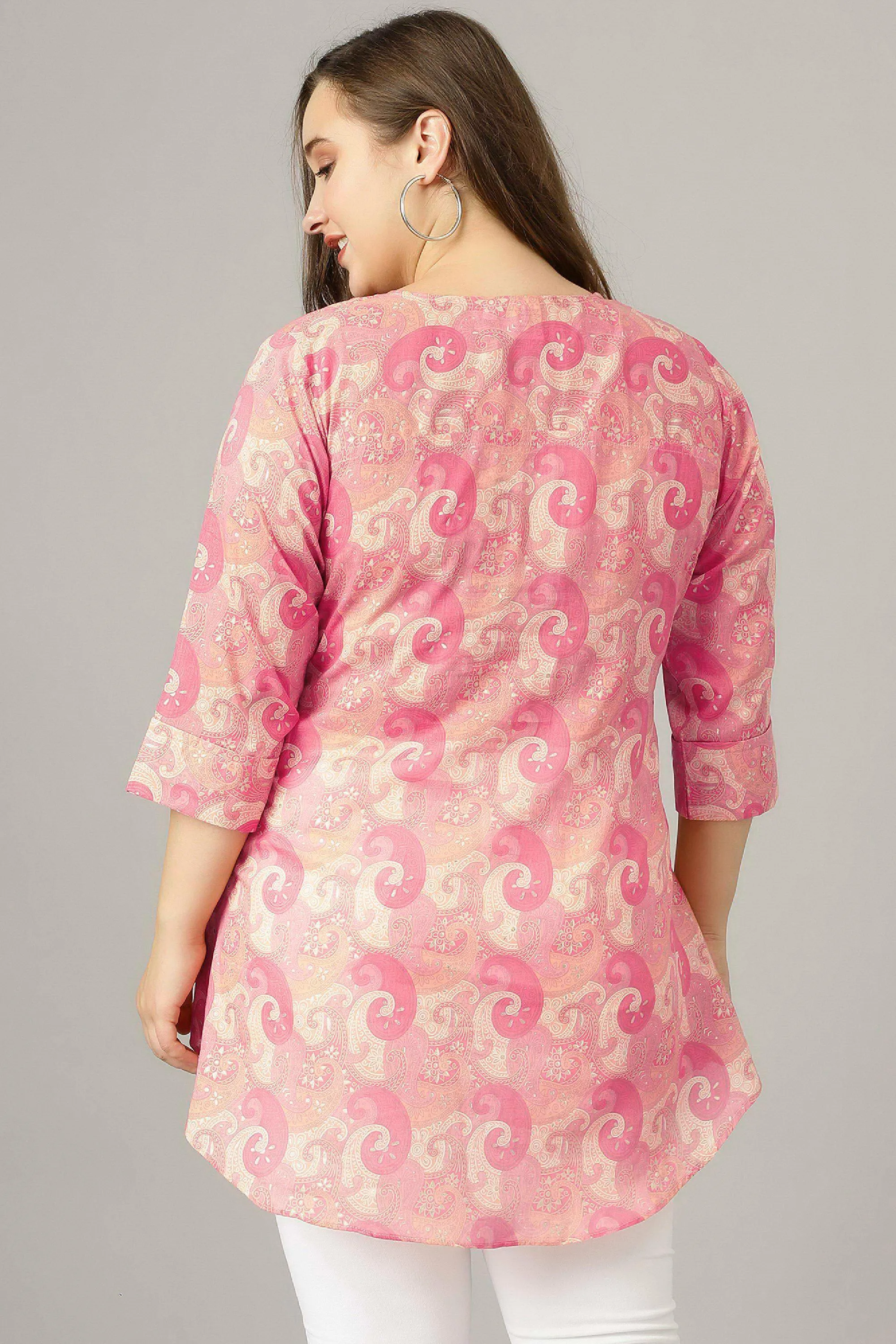 Curvy Lane Women Plus Size Paisley Foil Printed Pink Top