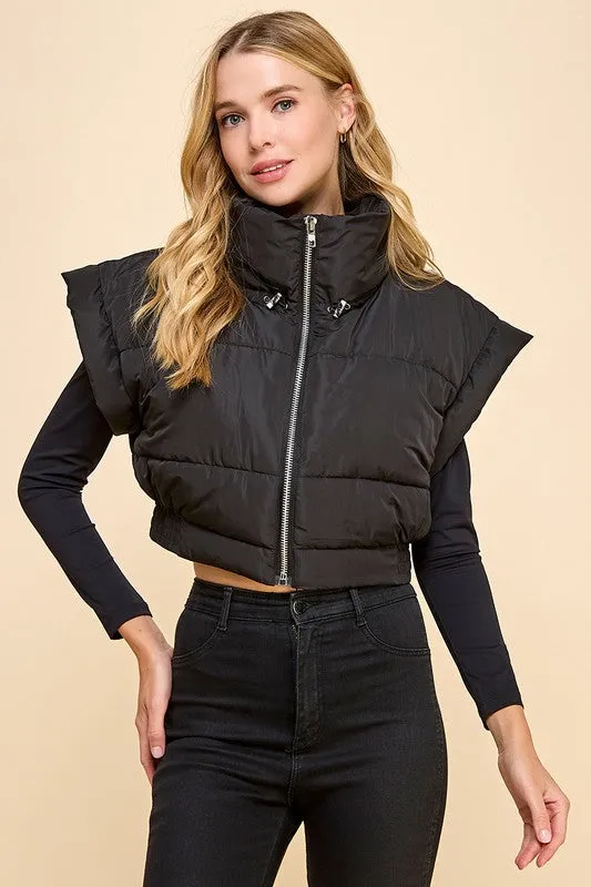 Elastic Waistband Cropped Puffer Vest