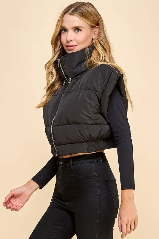 Elastic Waistband Cropped Puffer Vest