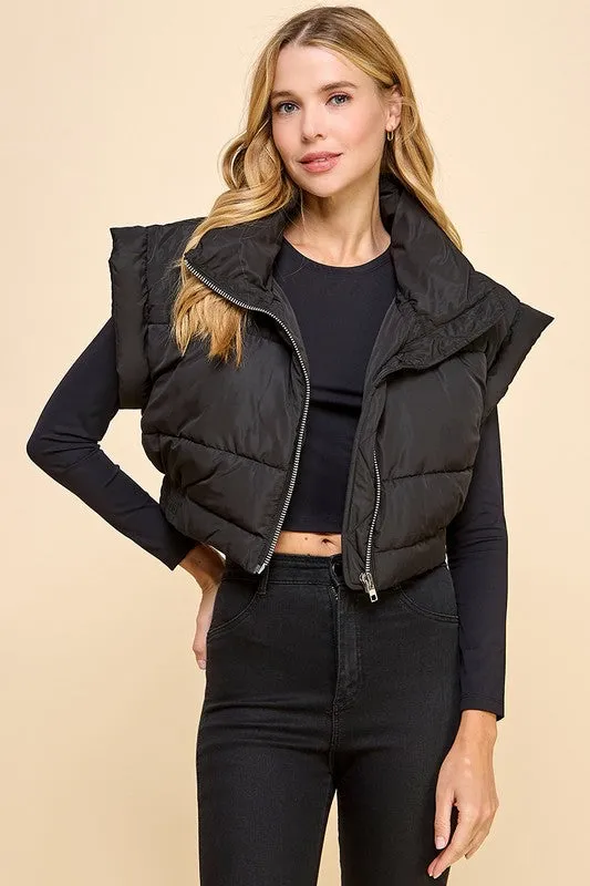 Elastic Waistband Cropped Puffer Vest