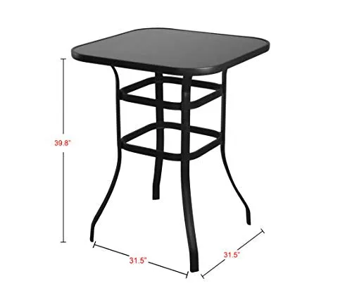 Emerit Bar Height Patio Table Bistro High Top Patio Table Outdoor Bar Table Metal Frame Tempered Glass Table High Top