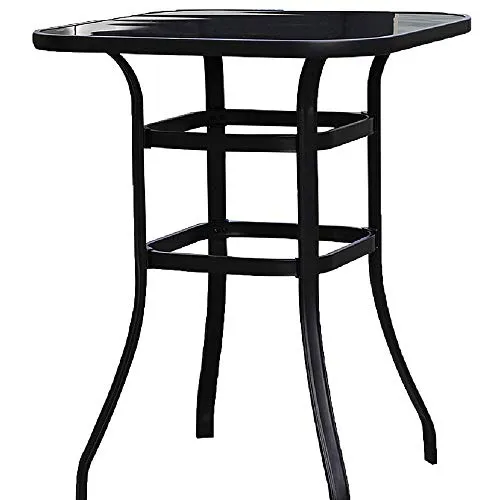 Emerit Bar Height Patio Table Bistro High Top Patio Table Outdoor Bar Table Metal Frame Tempered Glass Table High Top