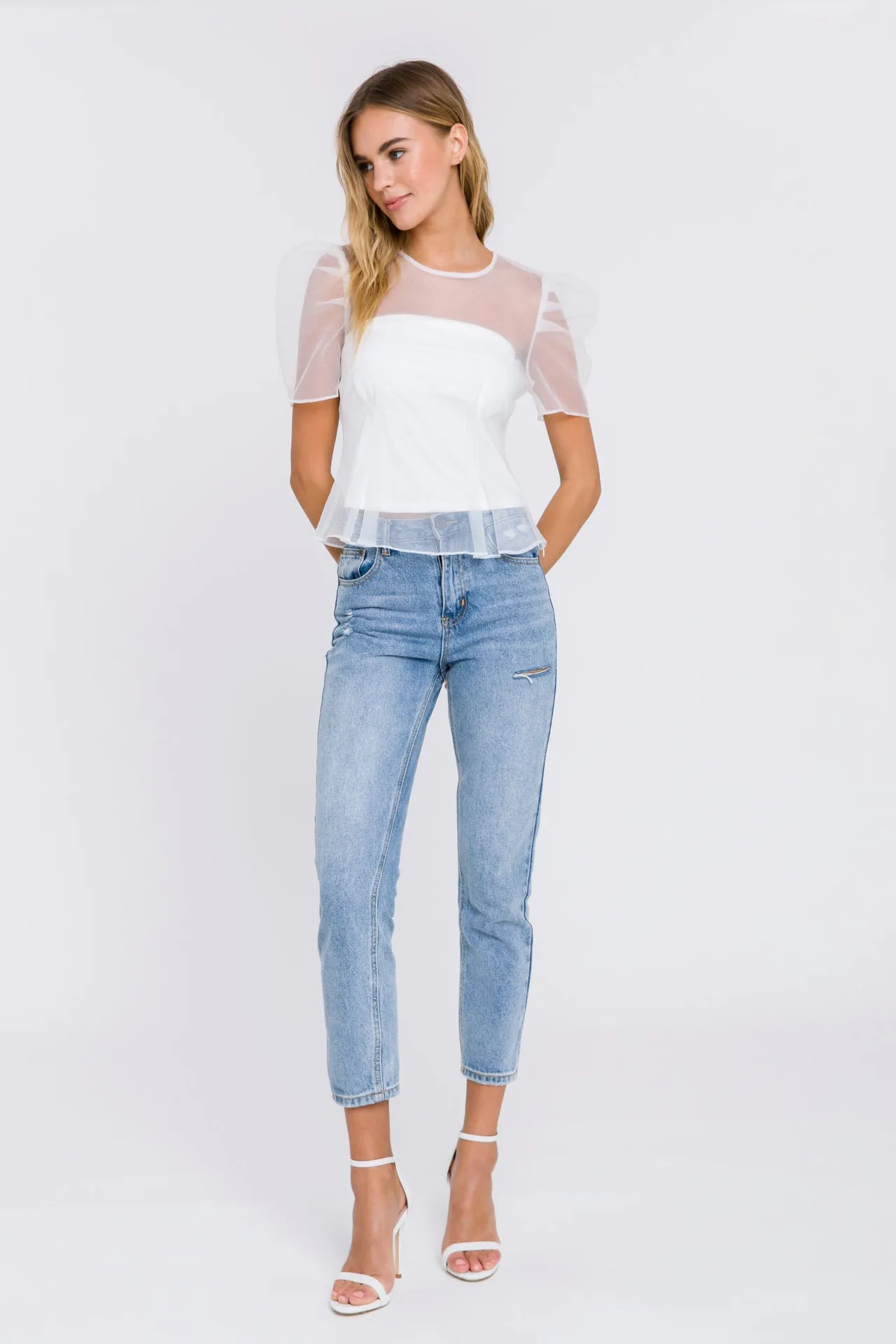 Endless Rose - Mesh Puff Short Sleeve Top