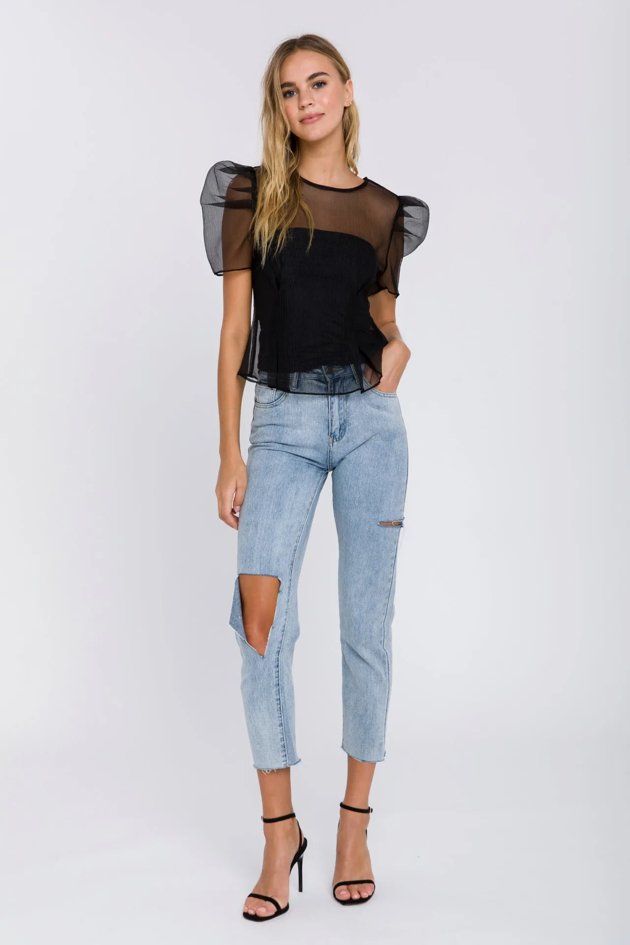 Endless Rose - Mesh Puff Short Sleeve Top