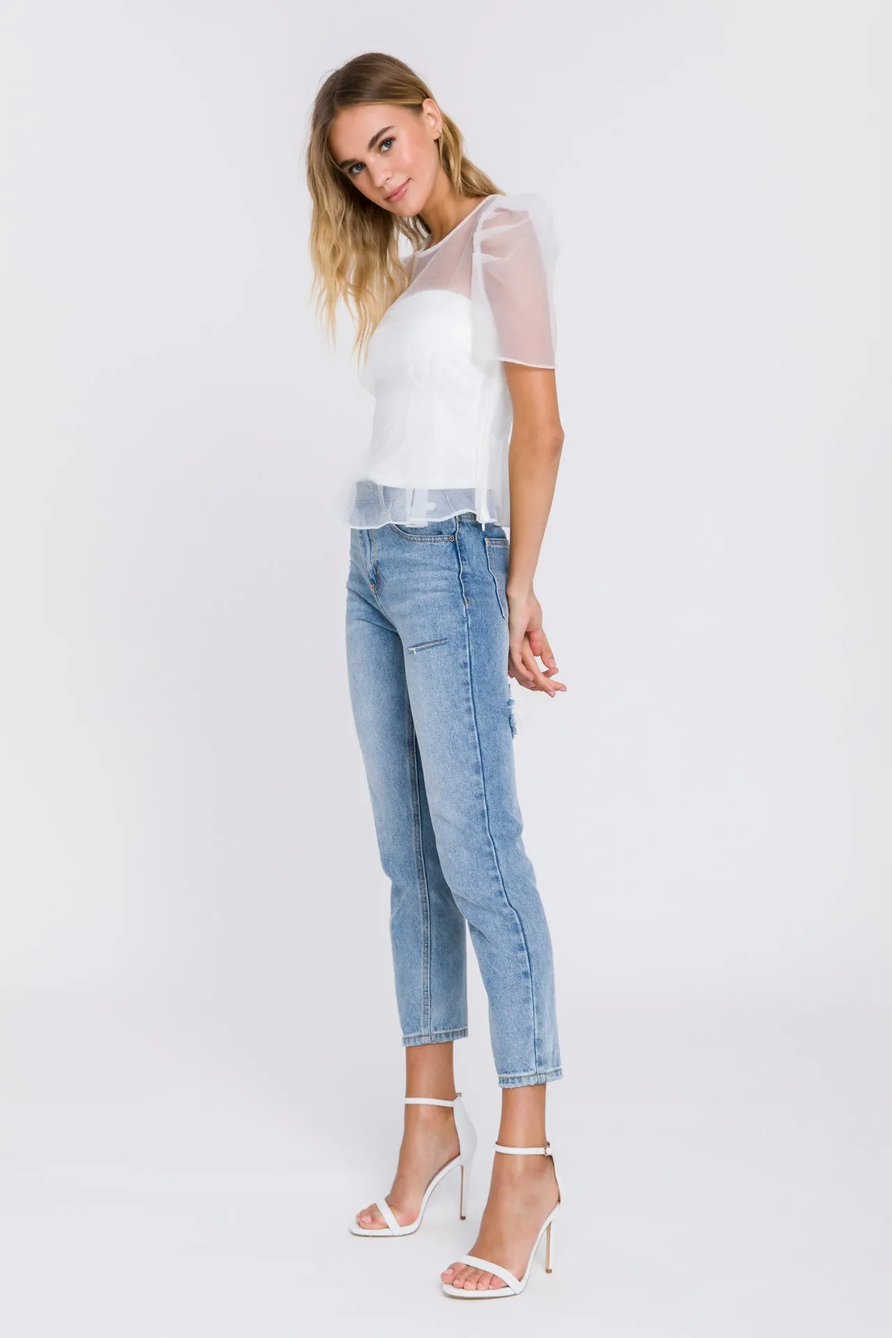 Endless Rose - Mesh Puff Short Sleeve Top