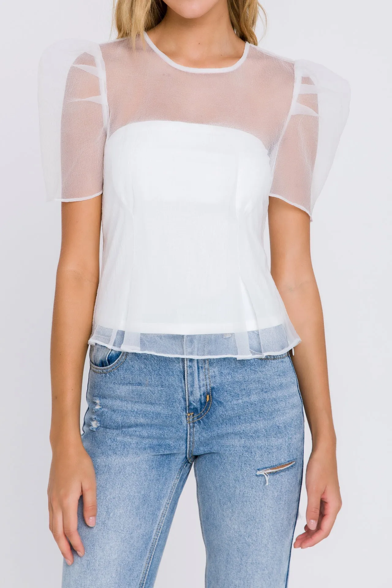 Endless Rose - Mesh Puff Short Sleeve Top