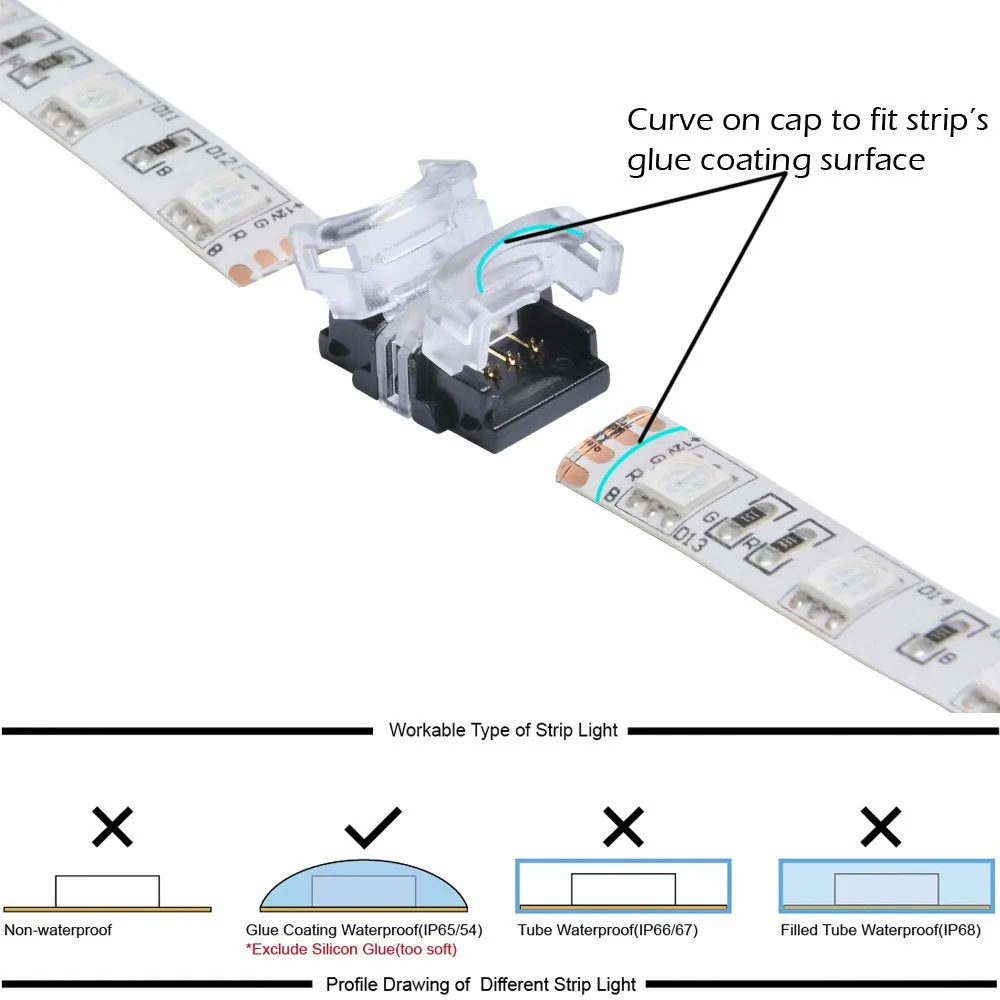 FluxTech 2-Pin Single Colour LED Strip to Strip Connector for 10mm Watreproof 5050 LED Strip Light