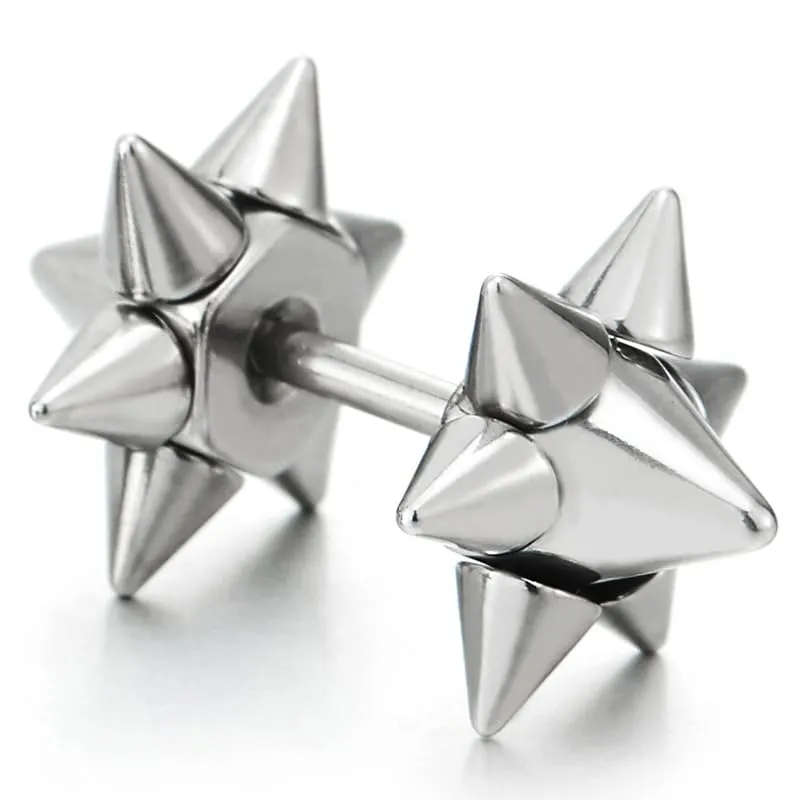 Hip Hop Spike Hammer Stud Earrings Stainless Steel, for Man and Women, Screw Back, 2 Pcs