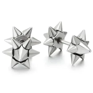 Hip Hop Spike Hammer Stud Earrings Stainless Steel, for Man and Women, Screw Back, 2 Pcs