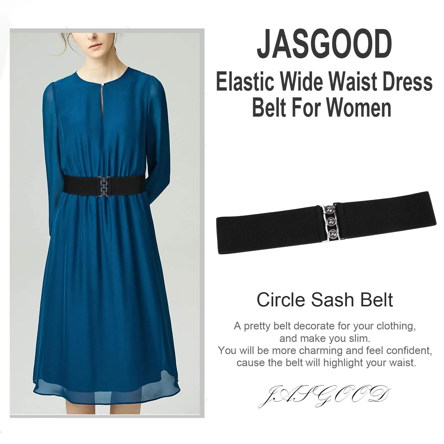 JASGOOD Vintage Wide Elastic Waist Belt Waistband Dress Stretchy Cinch Belt For Women 1.8 Inch Wide