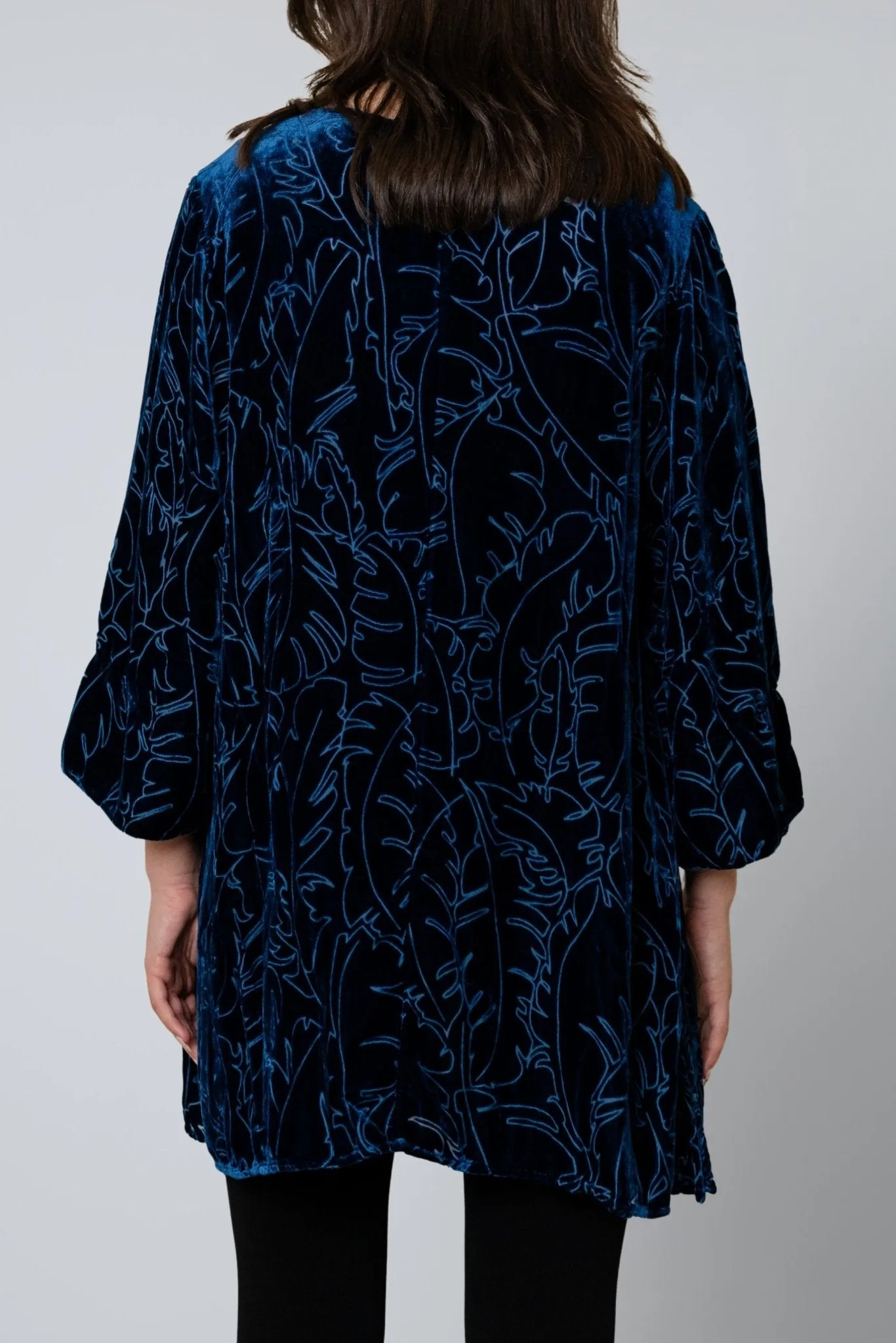 Leaf Print Velvet Top - Azure