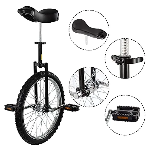 LITHER 24inch Wheel Unicycle Bicycle Competition Single Wheel Bike Balance Bike Outdoor Sports Mountain Bikes Fitness Exercise with Easy Adjustable seat,Suitable Height: Above 69'' (Black, 24INCH)