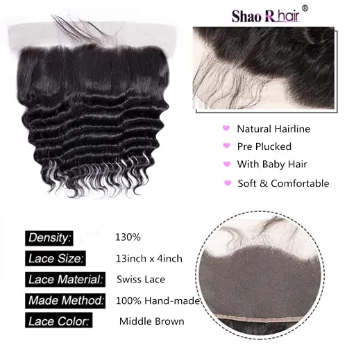 Loose Deep Wave Bundles with frontal,Brazilian Virgin Hair Loose Wave Bundles with 13x4 Frontal,100% Unprocessed Human Hair Loose Deep Bundles with Swiss Lace Frontal (14"16"18"with 12" Frontal )