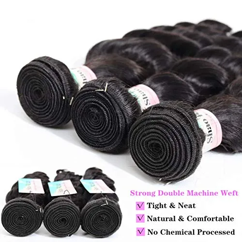 Loose Deep Wave Bundles with frontal,Brazilian Virgin Hair Loose Wave Bundles with 13x4 Frontal,100% Unprocessed Human Hair Loose Deep Bundles with Swiss Lace Frontal (14"16"18"with 12" Frontal )