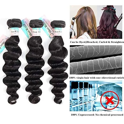 Loose Deep Wave Bundles with frontal,Brazilian Virgin Hair Loose Wave Bundles with 13x4 Frontal,100% Unprocessed Human Hair Loose Deep Bundles with Swiss Lace Frontal (14"16"18"with 12" Frontal )