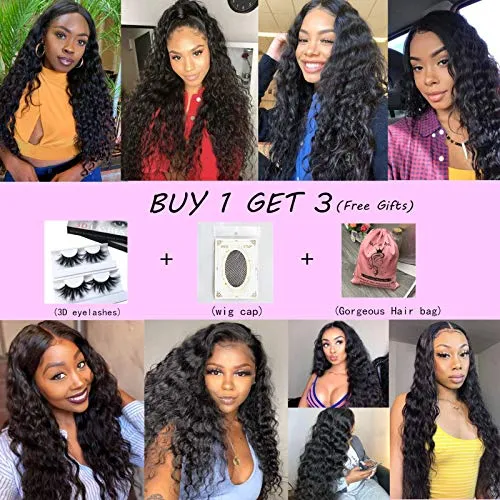 Loose Deep Wave Bundles with frontal,Brazilian Virgin Hair Loose Wave Bundles with 13x4 Frontal,100% Unprocessed Human Hair Loose Deep Bundles with Swiss Lace Frontal (14"16"18"with 12" Frontal )