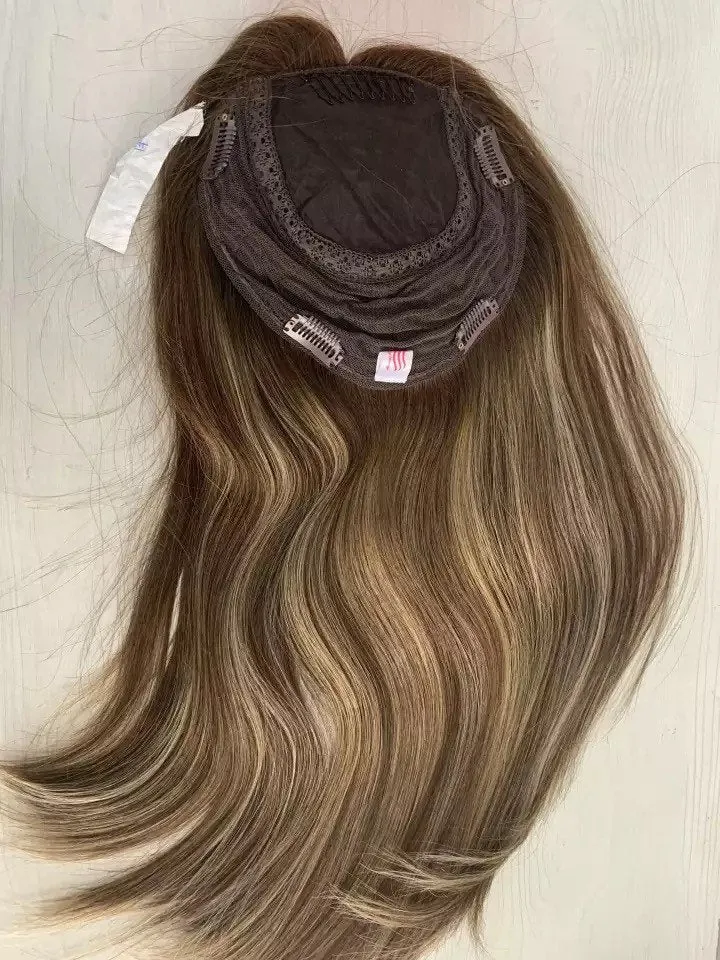 Luxury Silk Top Base Human Hair Balayage Toupee for Women Hair Topper 130% Brown Blonde Virgin Hair Piece Kippah Fall Topper