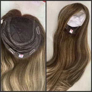 Luxury Silk Top Base Human Hair Balayage Toupee for Women Hair Topper 130% Brown Blonde Virgin Hair Piece Kippah Fall Topper