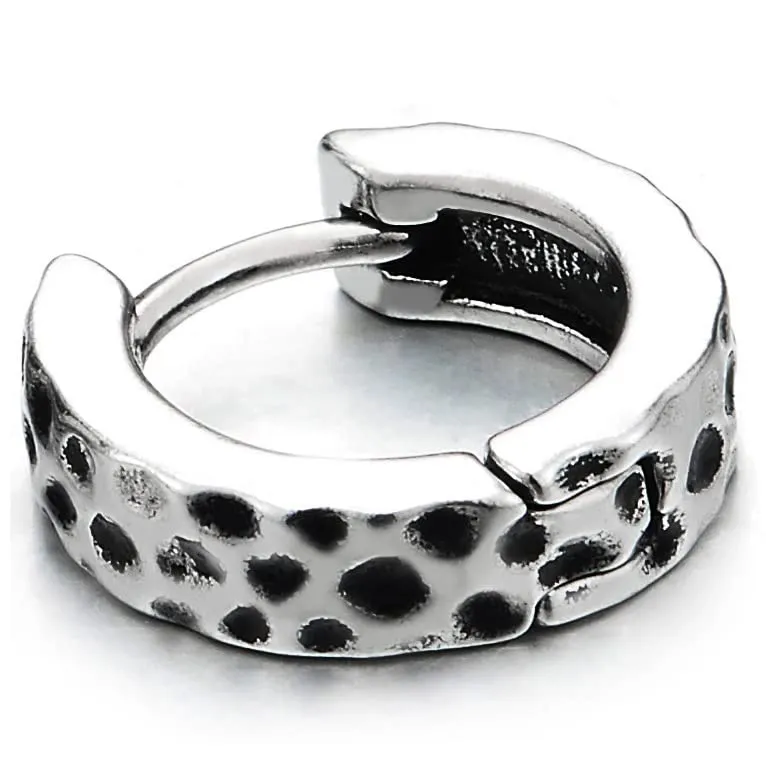 Mens Women Stainless Steel Concave Dots Pattern Huggie Hinged Hoop Earrings 2 pcs