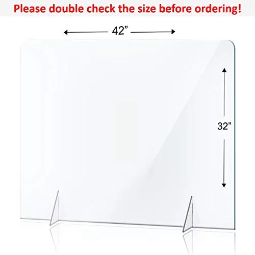 No Opening Sneeze Guard Panel for Counter and Desk, No Cutout Protective Plexiglass Shield, No Hole for Business, Office, School (42"W x 32"H)