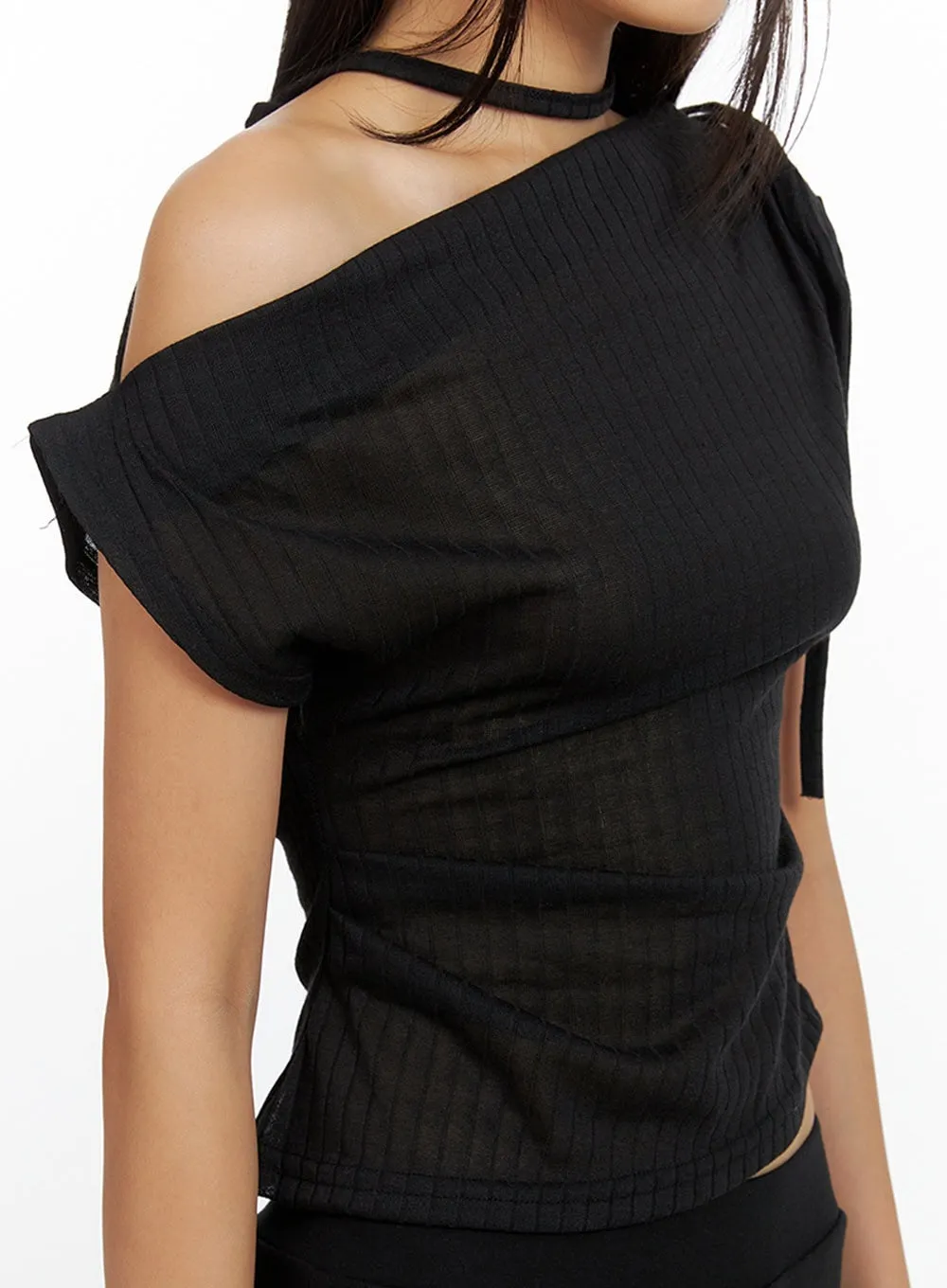 One Shoulder Crop Top with Thin Scarf Set IL409