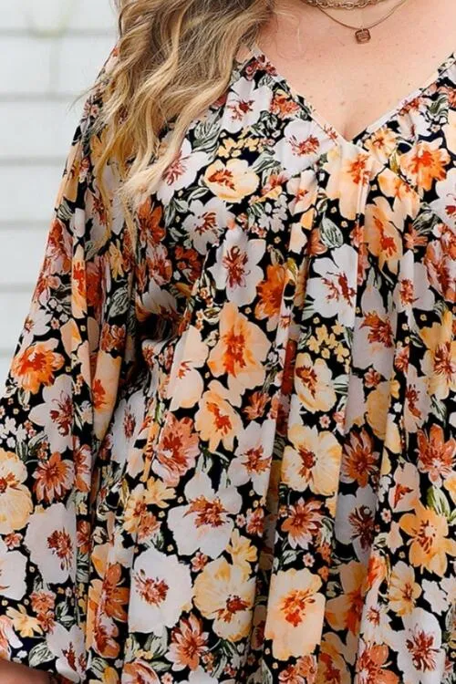 Plus Size Floral Summer Top with Flare Sleeves