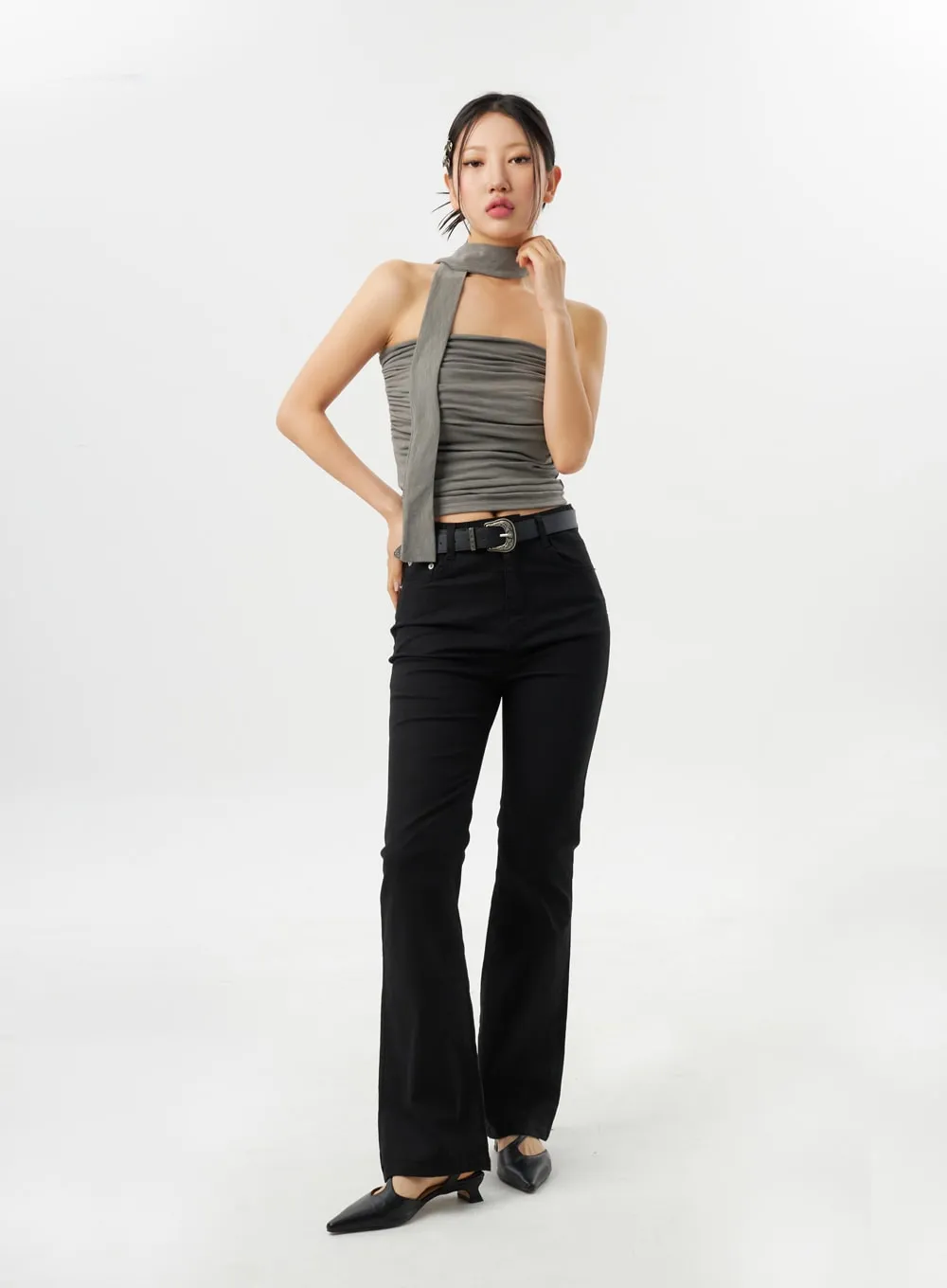 Ruched Tube Top With Scarf CY315