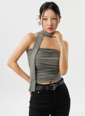 Ruched Tube Top With Scarf CY315